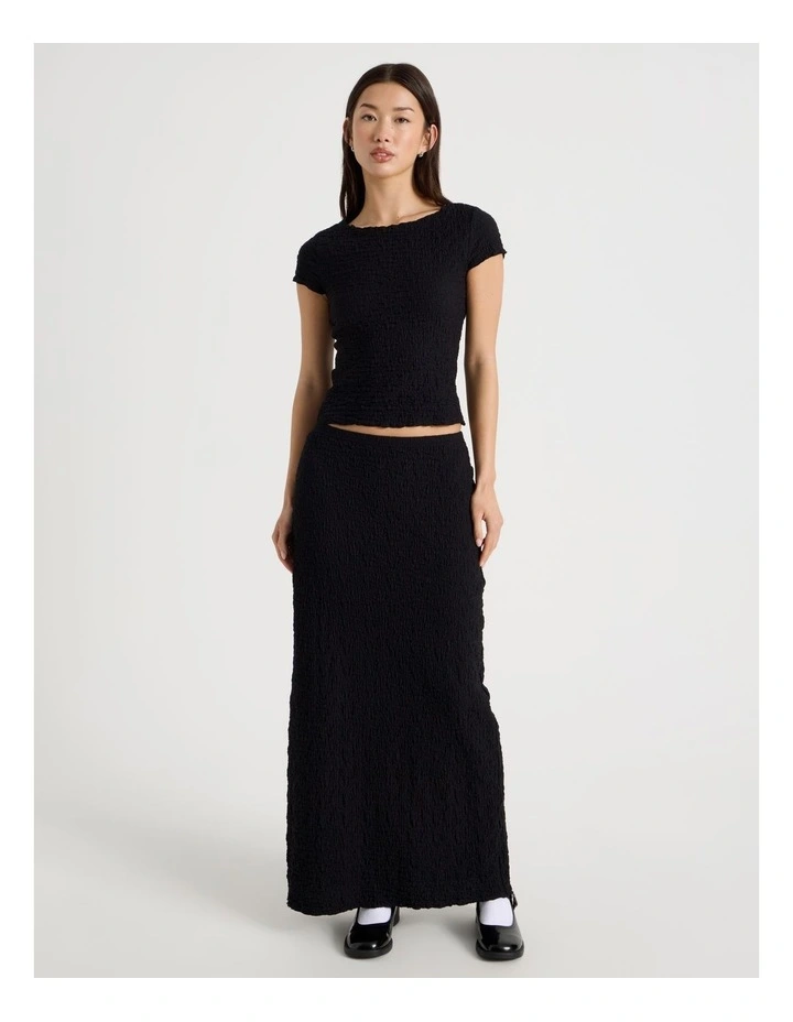 Textured Midi Skirt in Jet Black image 1
