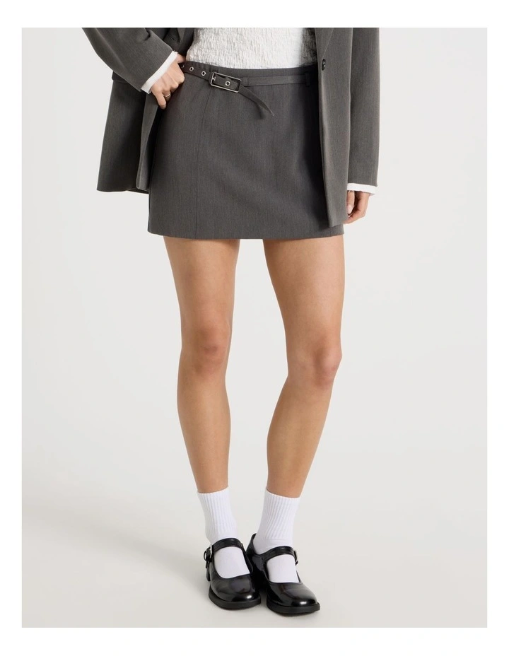 Belted Mini Skirt in Charcoal image 2
