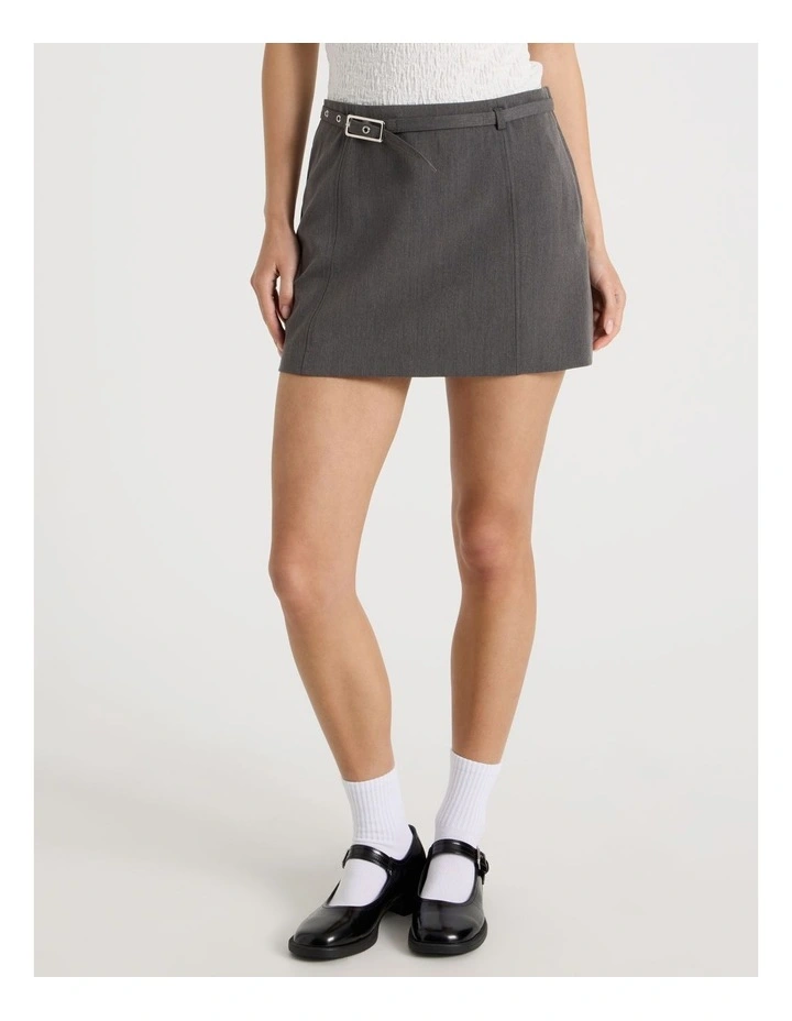 Belted Mini Skirt in Charcoal image 4
