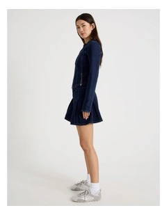 Pleated Denim Mini Skirt in Indigo