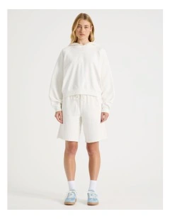 Longline Track Shorts in Snow White