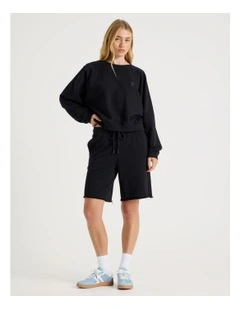 Longline Track Shorts in Jet Black