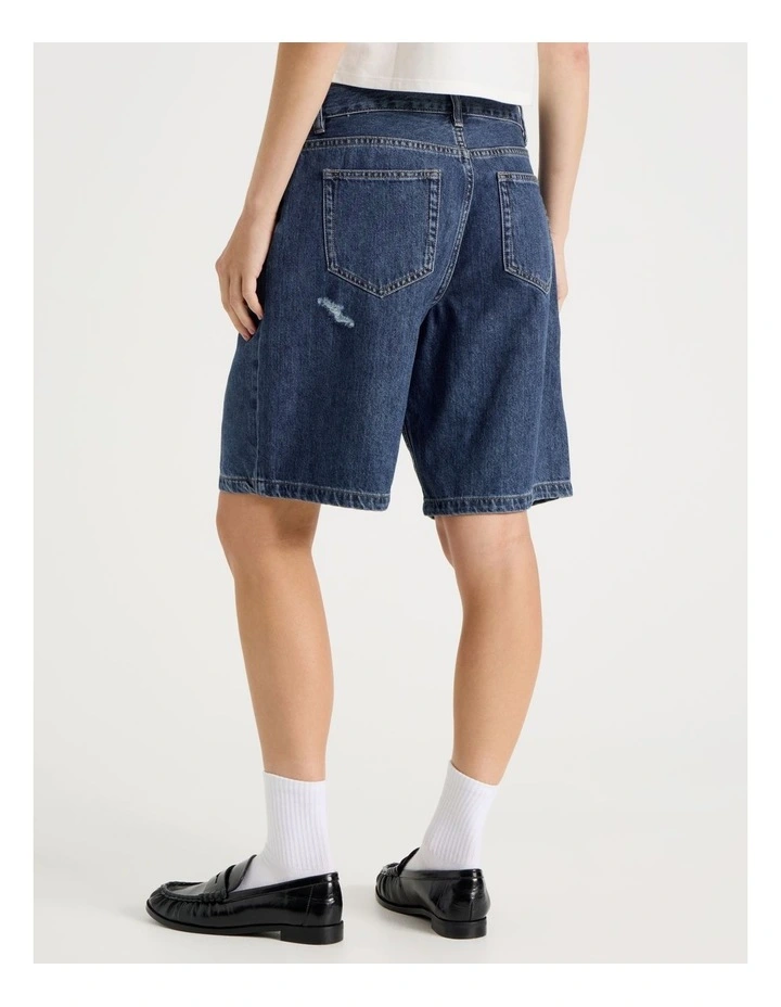 Mid Rise Denim Long Shorts in Mid Blue Wash image 5