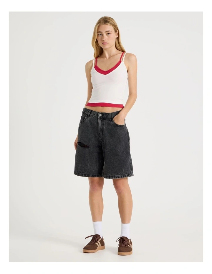Mid Rise Denim Long Shorts in Black/Grey Wash image 1