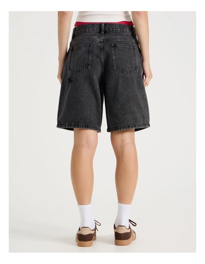Mid Rise Denim Long Shorts in Black/Grey Wash image 5
