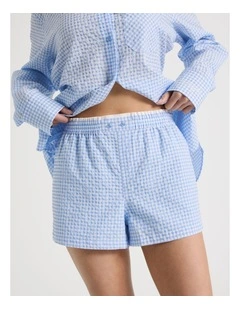 Double Waist Band Short in Blue Gingham
