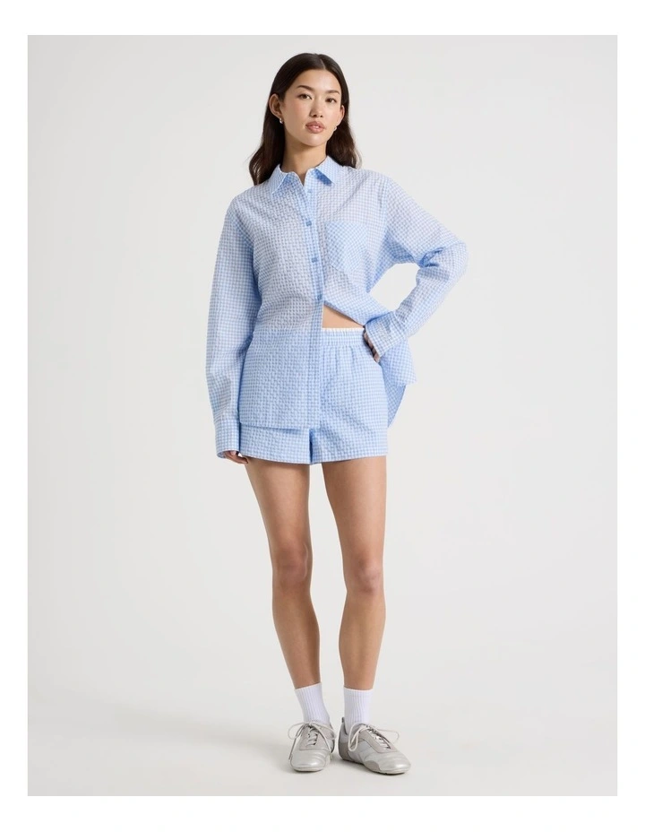 Double Waist Band Short in Blue Gingham image 2