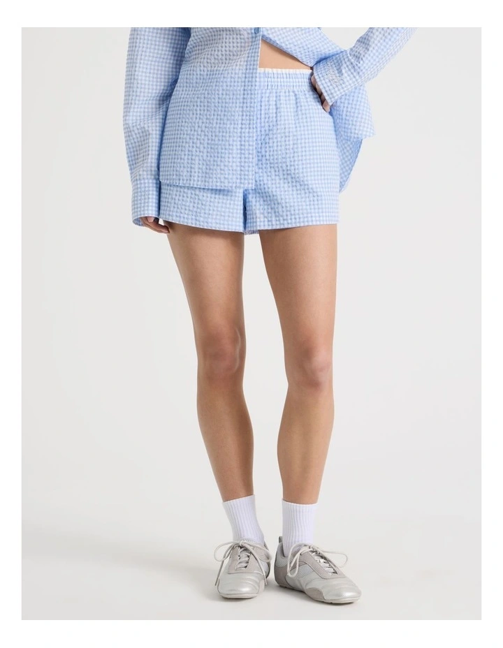 Double Waist Band Short in Blue Gingham image 3
