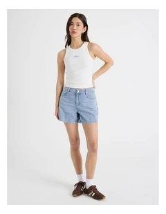 Shorts with Back Tab in Light Blue
