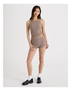 Rib Short in Brown and Cream Stripe