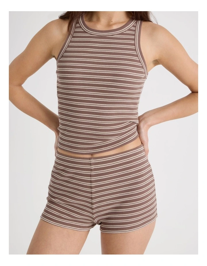 Rib Short in Brown and Cream Stripe image 3