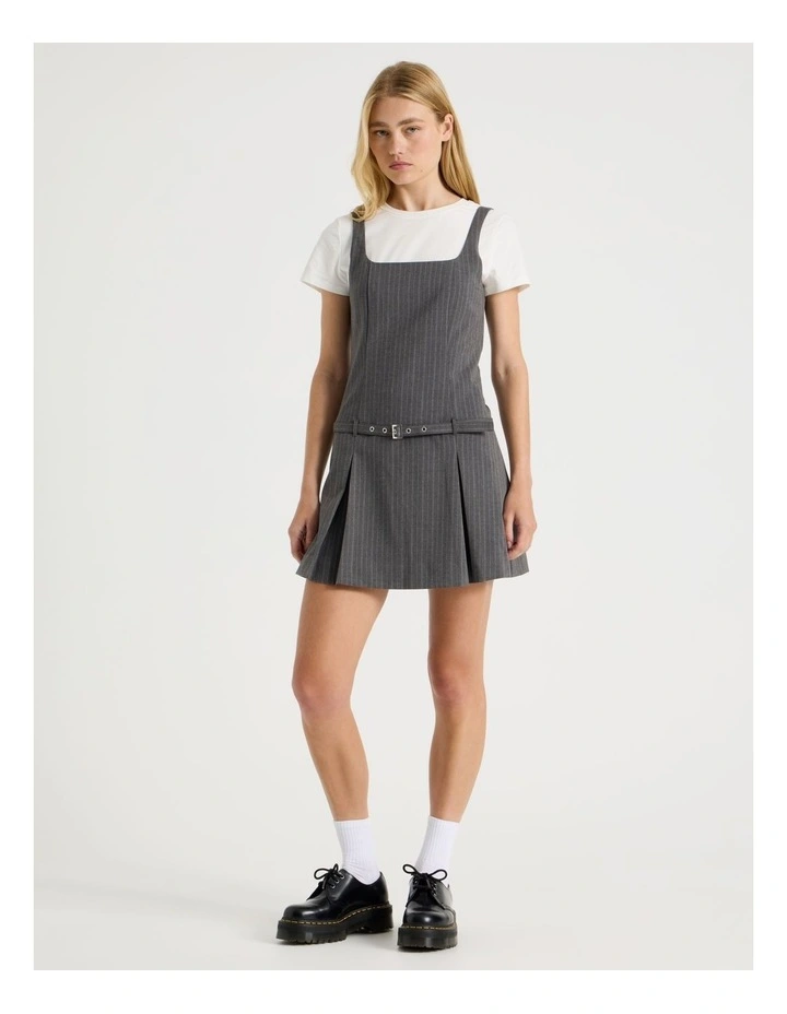 Pinstripe Pleated Mini Dress in Charcoal image 1