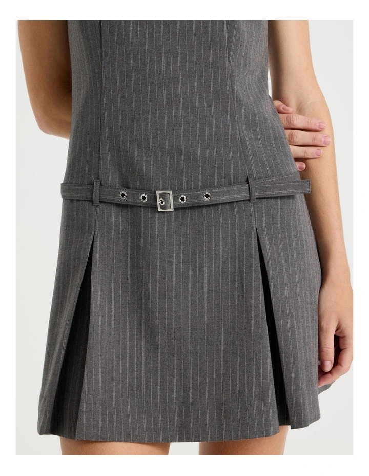 Pinstripe Pleated Mini Dress in Charcoal image 3