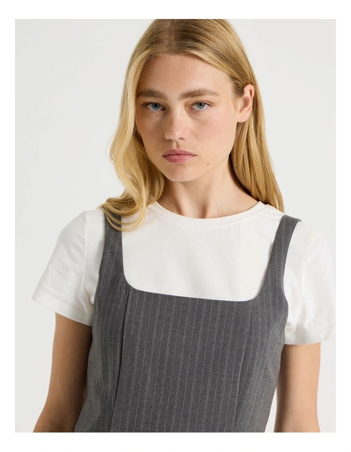 Pinstripe Pleated Mini Dress in Charcoal image 4