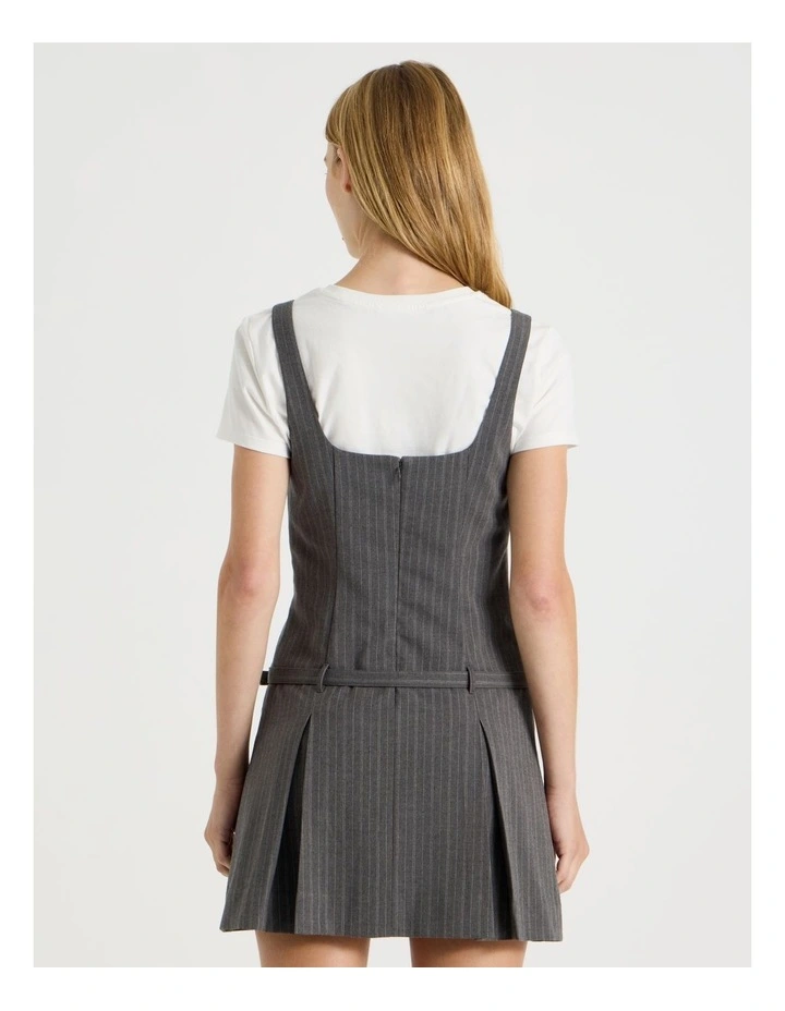 Pinstripe Pleated Mini Dress in Charcoal image 6