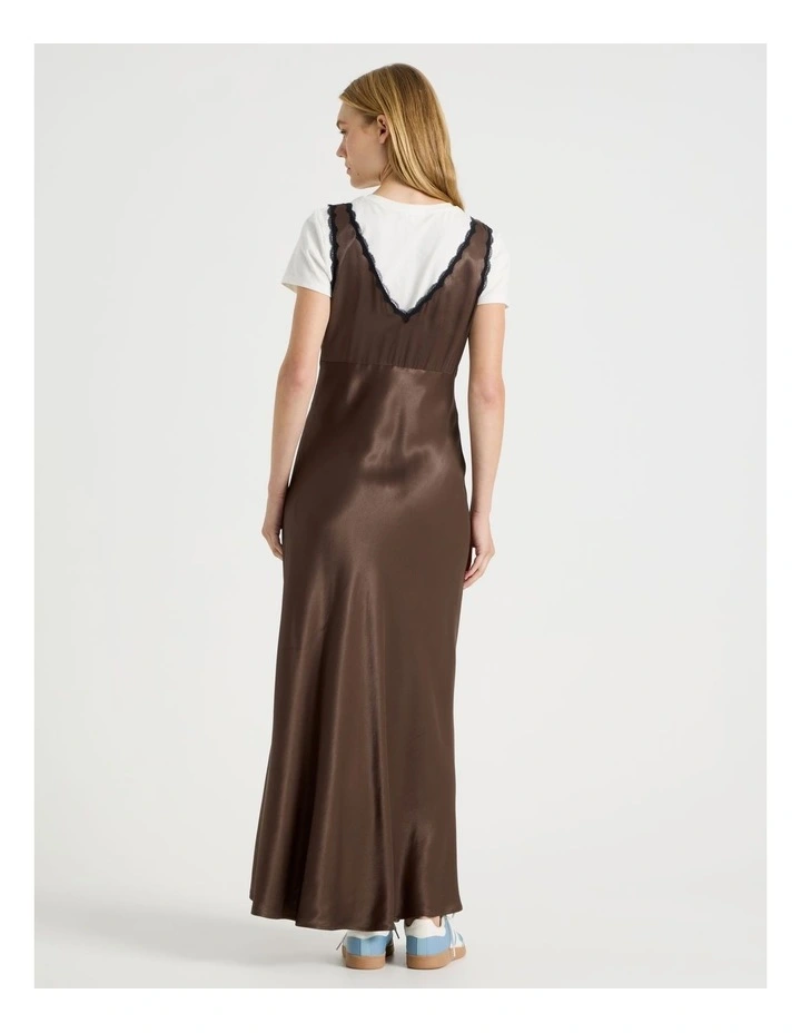 Lace Trim Midi Dress in Brown image 4