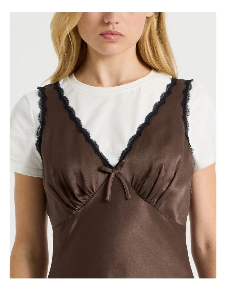 Lace Trim Midi Dress in Brown image 5