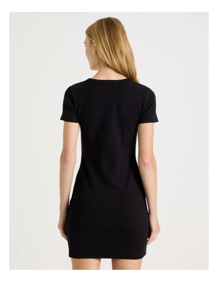 Rib Button Front Tee Dress in Black image 6