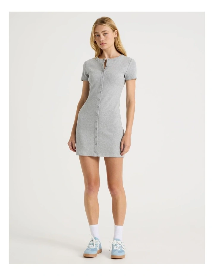 Rib Button Front Tee Dress in Grey Marle image 1