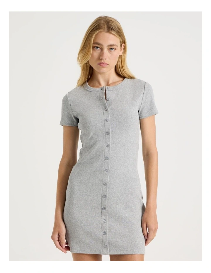 Rib Button Front Tee Dress in Grey Marle image 2