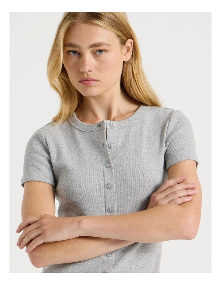 Rib Button Front Tee Dress in Grey Marle image 3