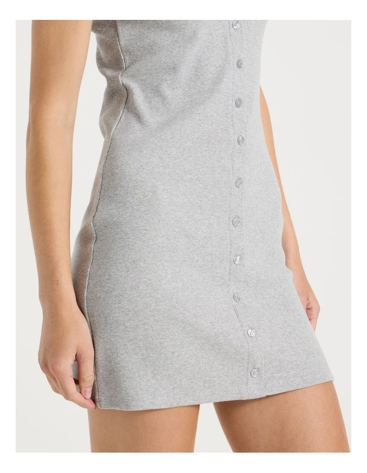 Rib Button Front Tee Dress in Grey Marle image 5