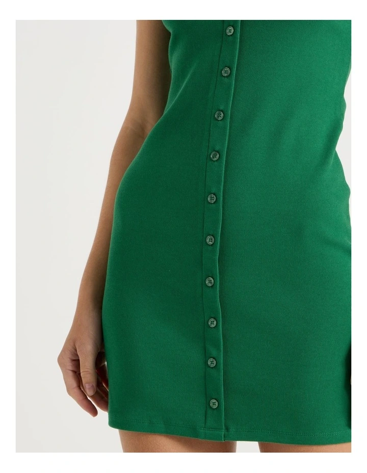 Rib Button Front Tee Dress in Green image 4