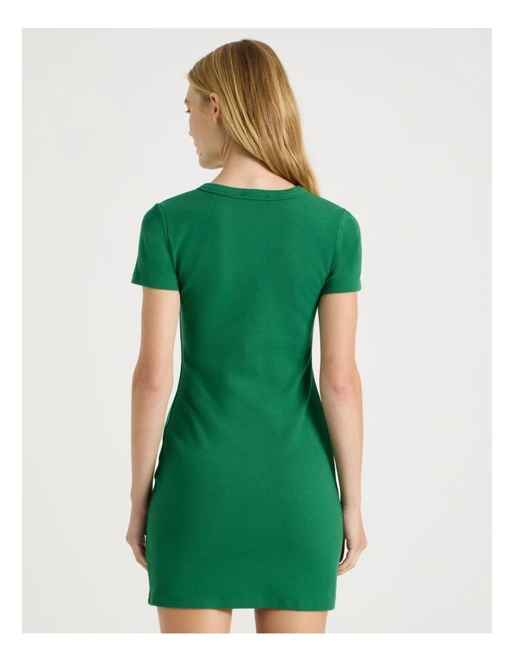 Rib Button Front Tee Dress in Green image 6