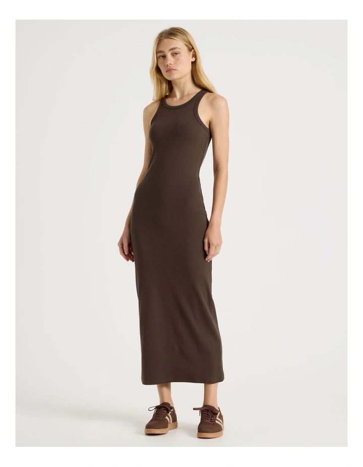 Racer Back Midi Dress in Dark Brown image 1