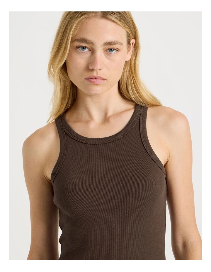 Racer Back Midi Dress in Dark Brown image 2