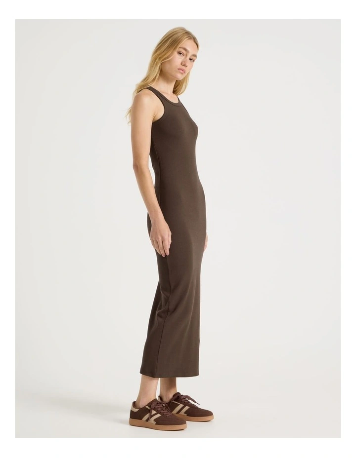 Racer Back Midi Dress in Dark Brown image 3