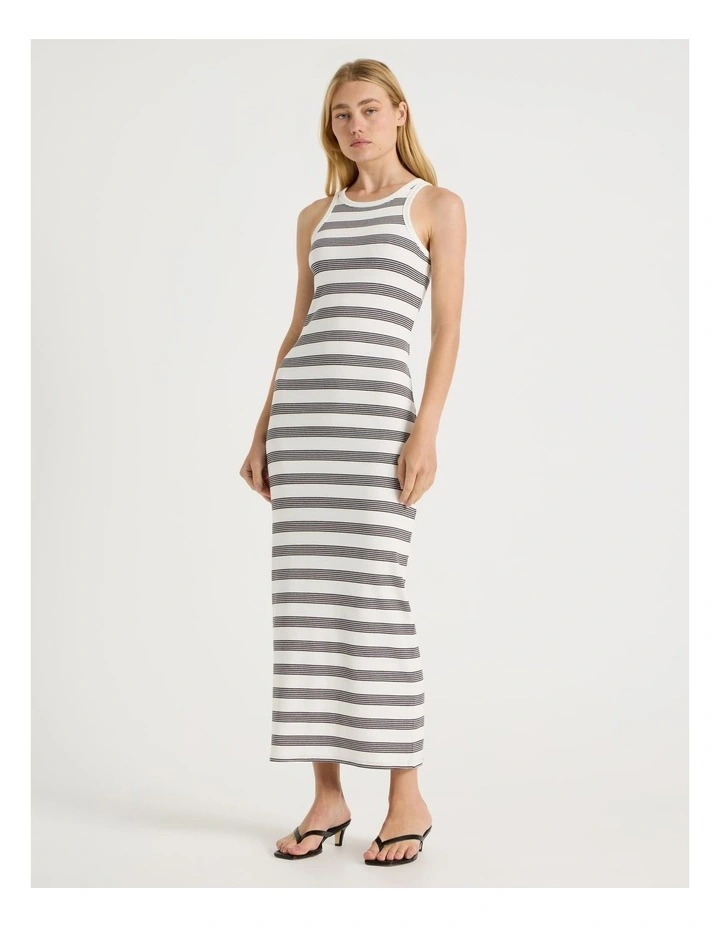 Racer Back Midi Dress in Black & White Stripe image 1