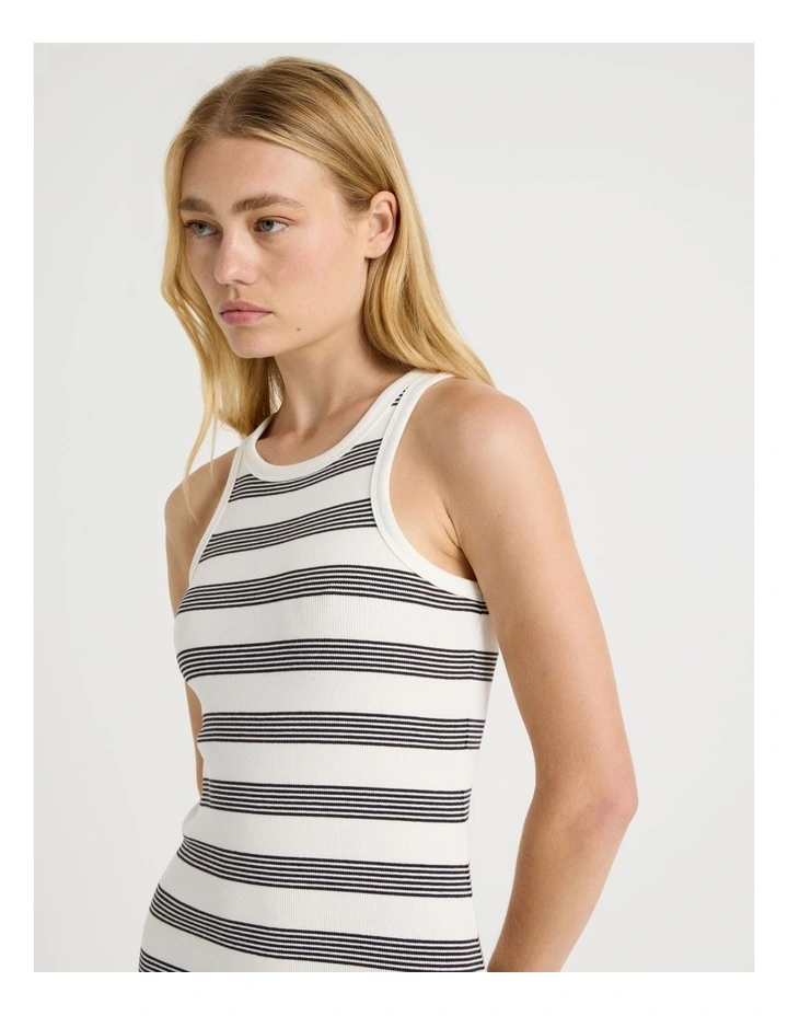 Racer Back Midi Dress in Black & White Stripe image 2
