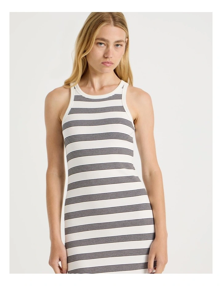 Racer Back Midi Dress in Black & White Stripe image 4