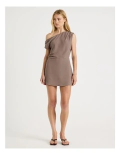 One Shoulder Mini Dress in Taupe