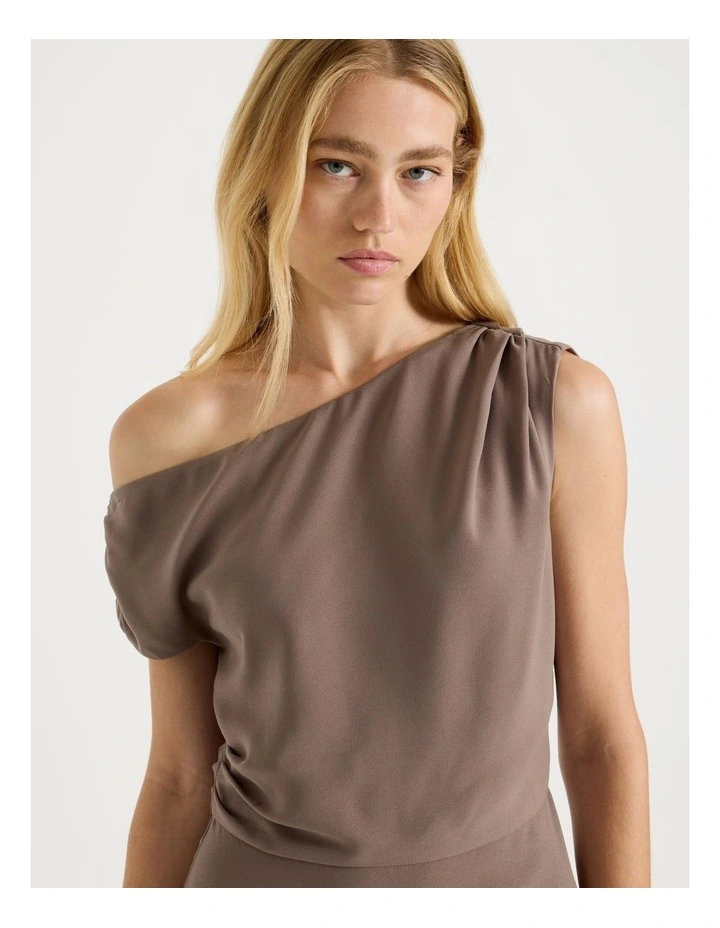 One Shoulder Mini Dress in Taupe image 3