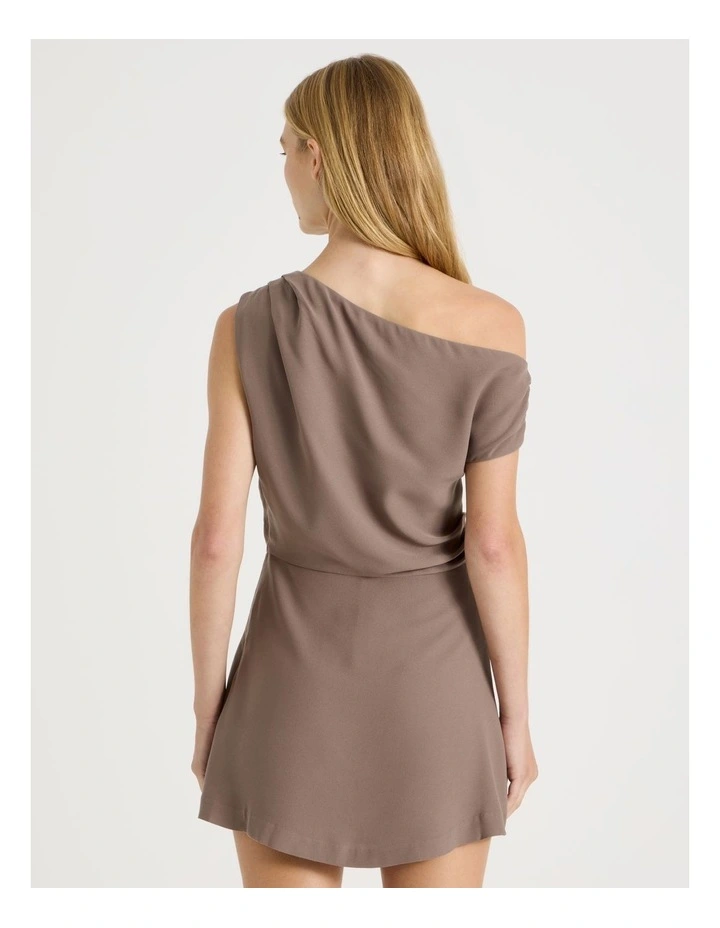 One Shoulder Mini Dress in Taupe image 5