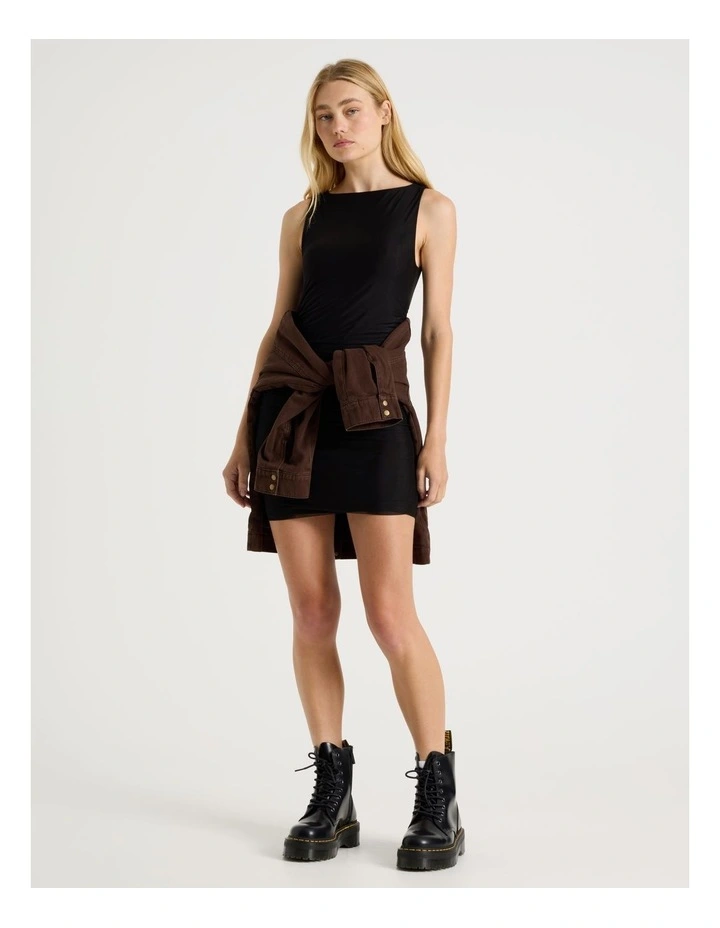 Mesh Mini Ruched Dress in Black image 5