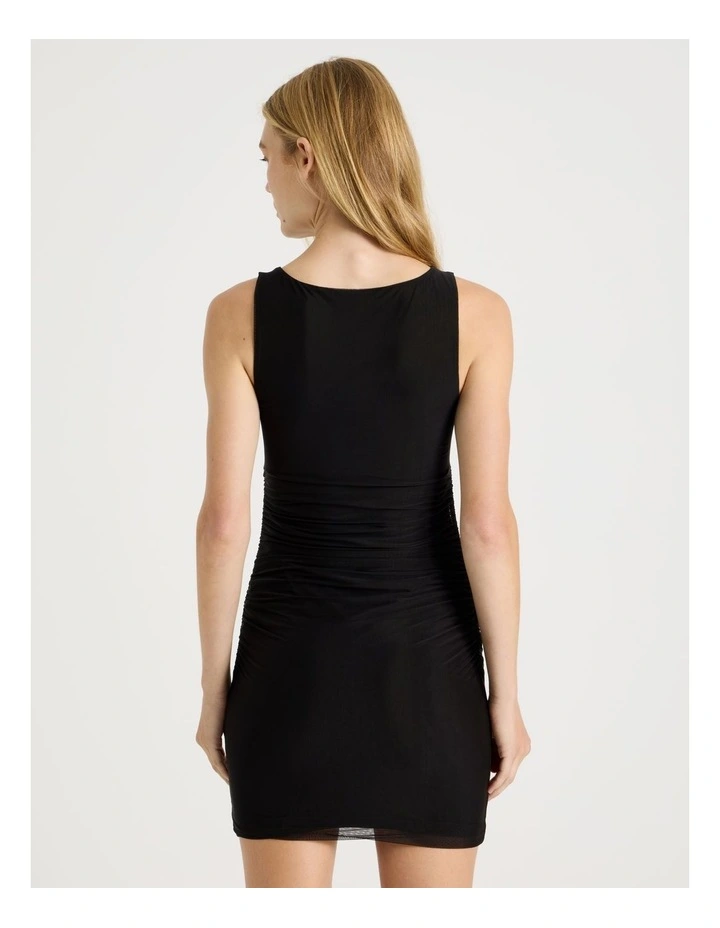 Mesh Mini Ruched Dress in Black image 6