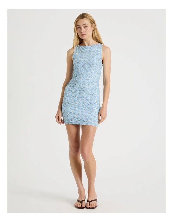 Mesh Mini Ruched Dress in Blue image 1