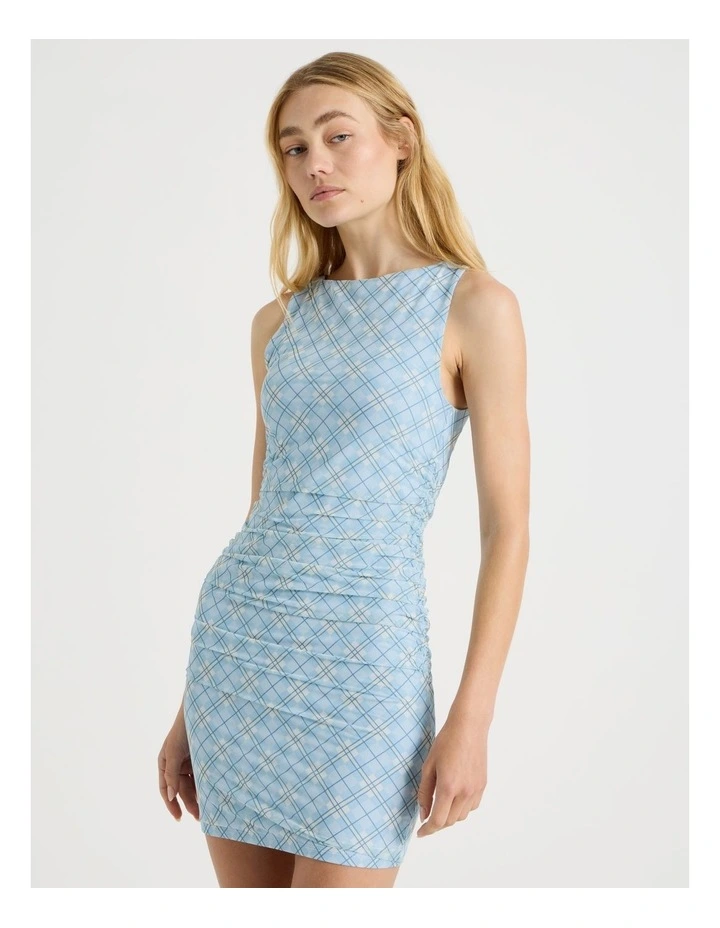 Mesh Mini Ruched Dress in Blue image 2