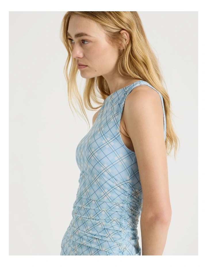 Mesh Mini Ruched Dress in Blue image 3