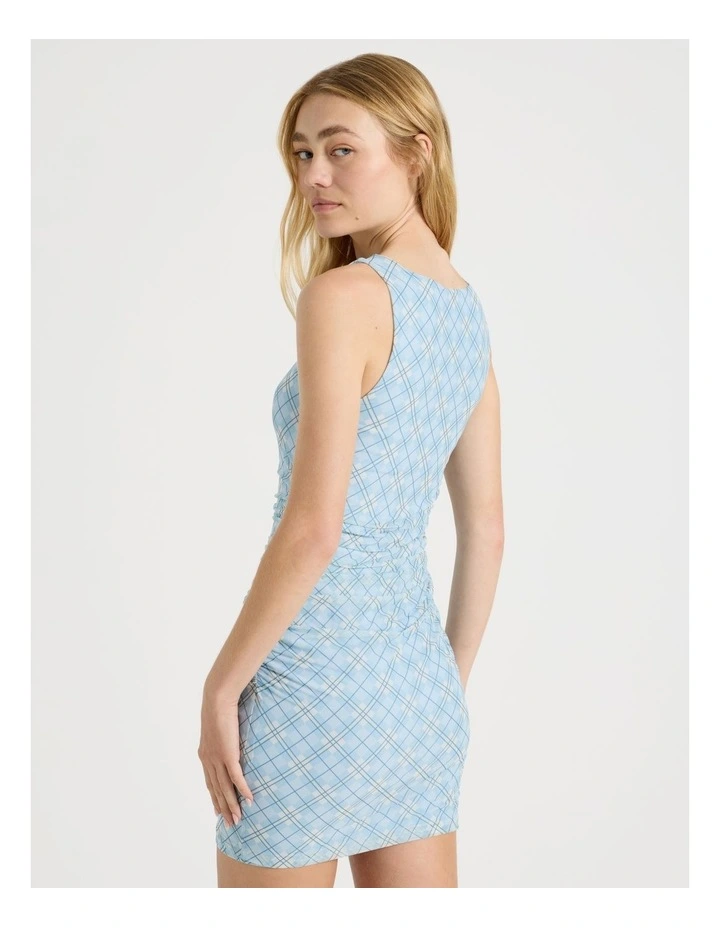 Mesh Mini Ruched Dress in Blue image 4