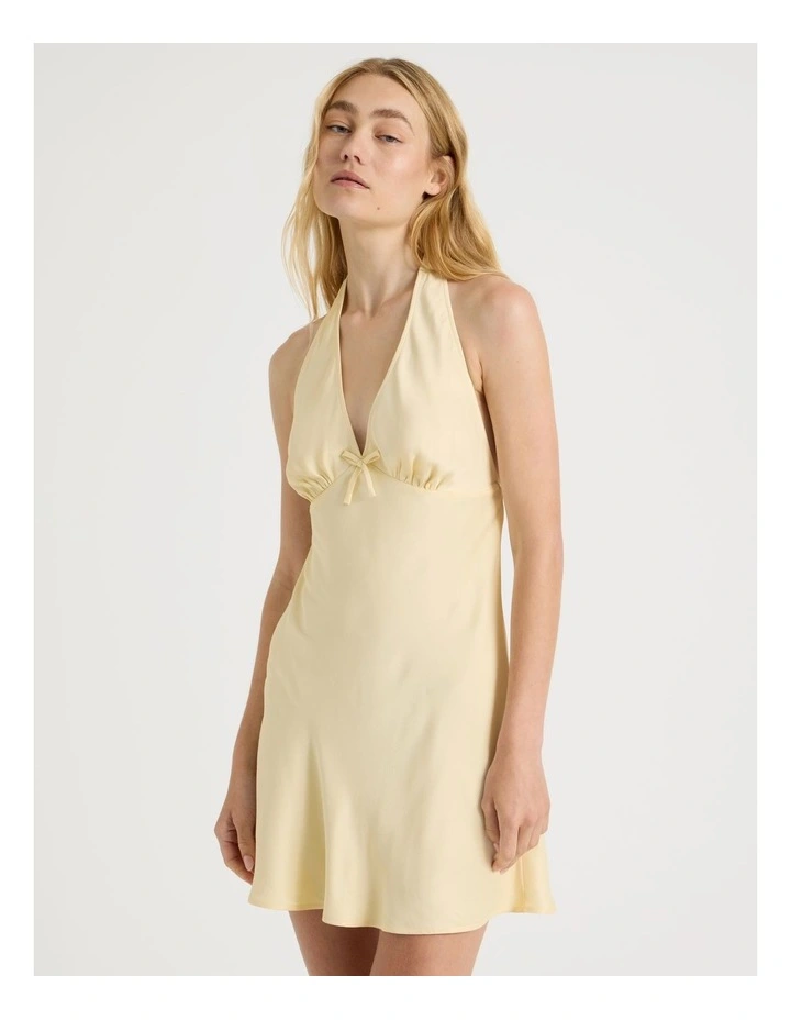 Halter Mini Slip Dress in Yellow image 2