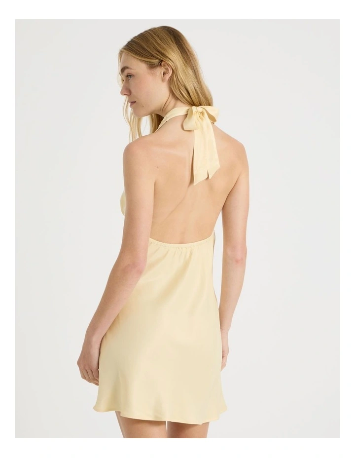 Halter Mini Slip Dress in Yellow image 5