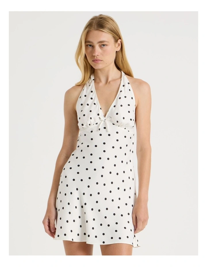 Halter Mini Slip Dress in Black & White Polka Dot image 1