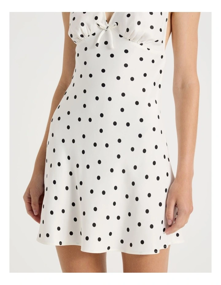 Halter Mini Slip Dress in Black & White Polka Dot image 5