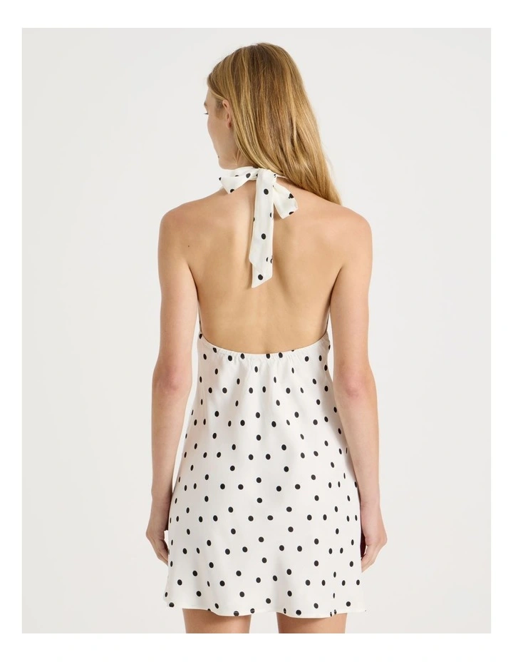 Halter Mini Slip Dress in Black & White Polka Dot image 6