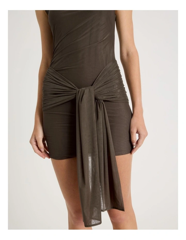 Knot Skirt Mini Dress in Khaki image 2