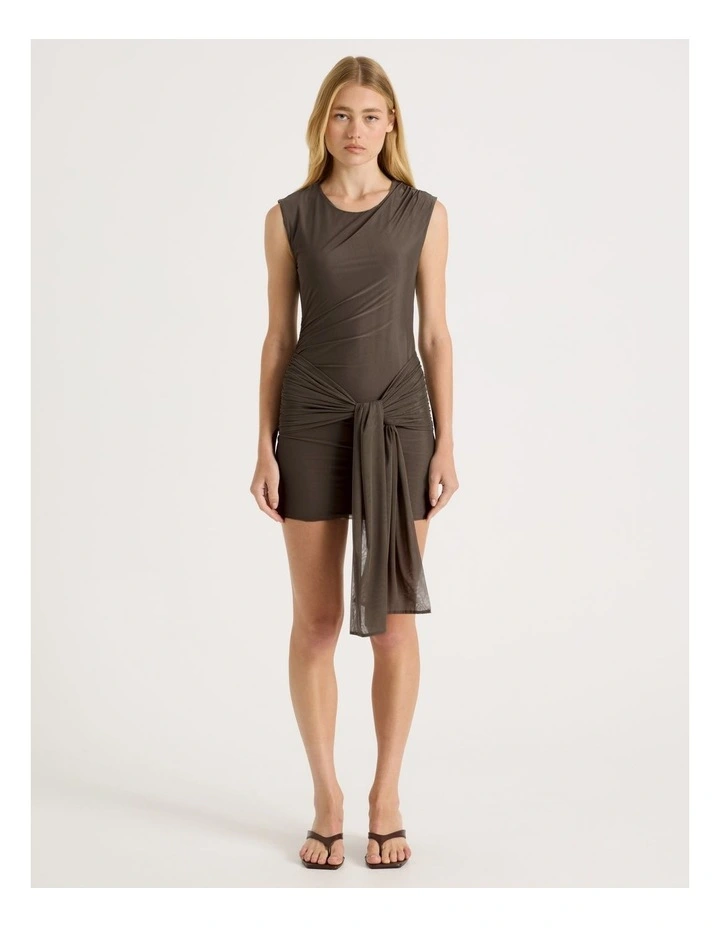 Knot Skirt Mini Dress in Khaki image 3